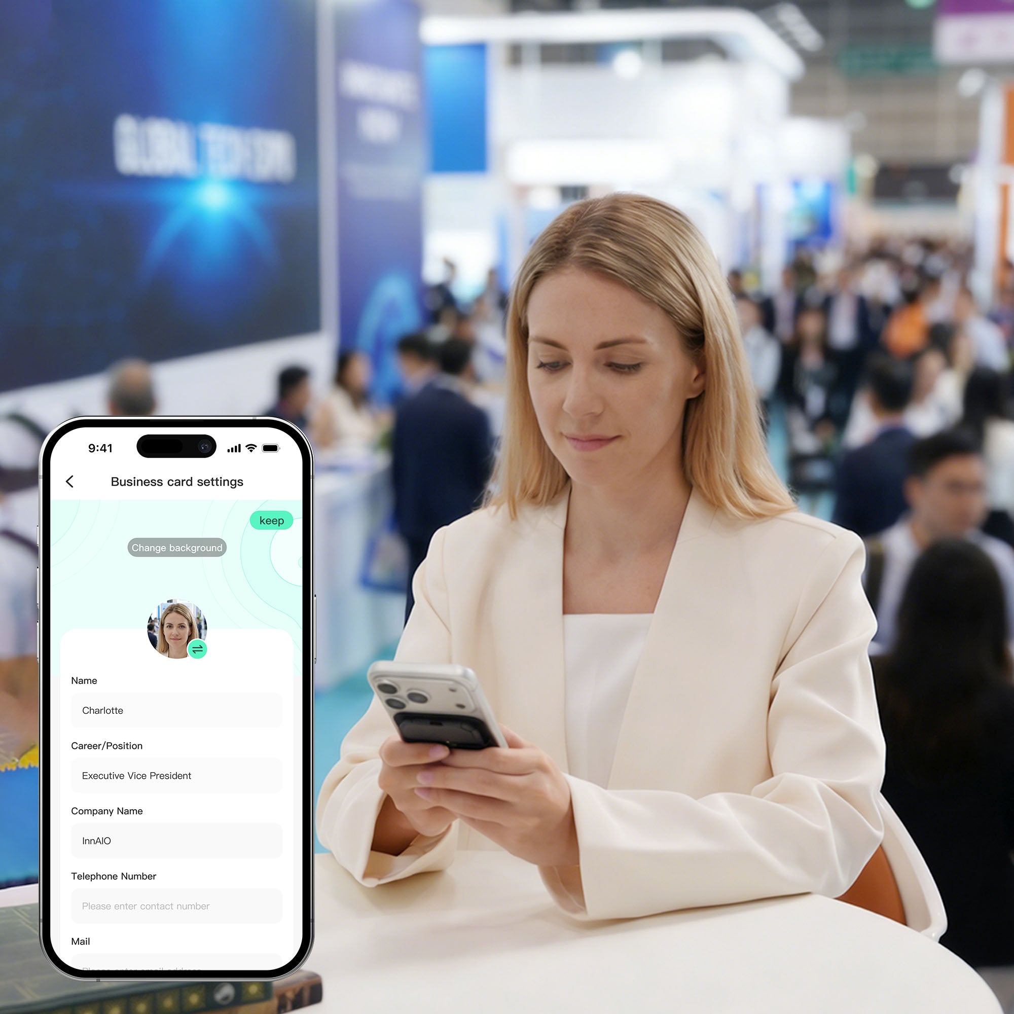 InnAIO TransNote custom NFC digital business card for multilingual contact sharing
