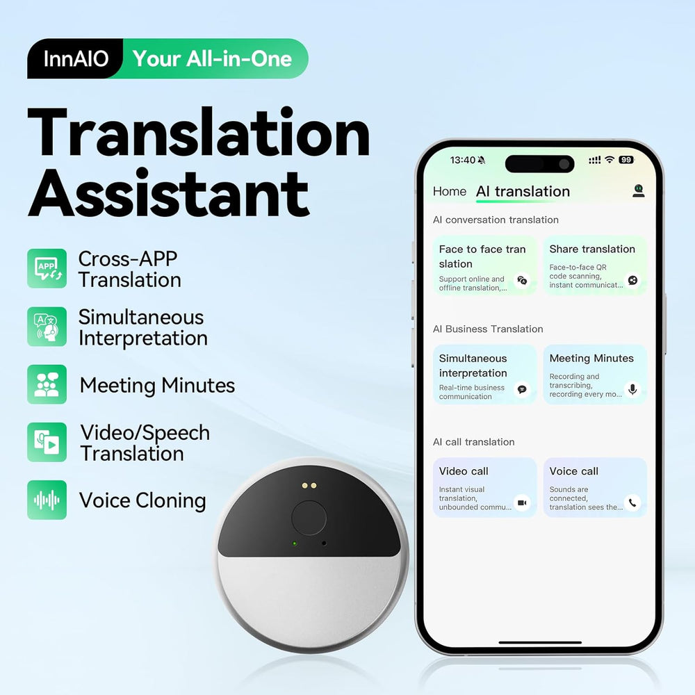 InnAIO T9 AI Translator | Voice Cloning & Real-Time Translation Device ...