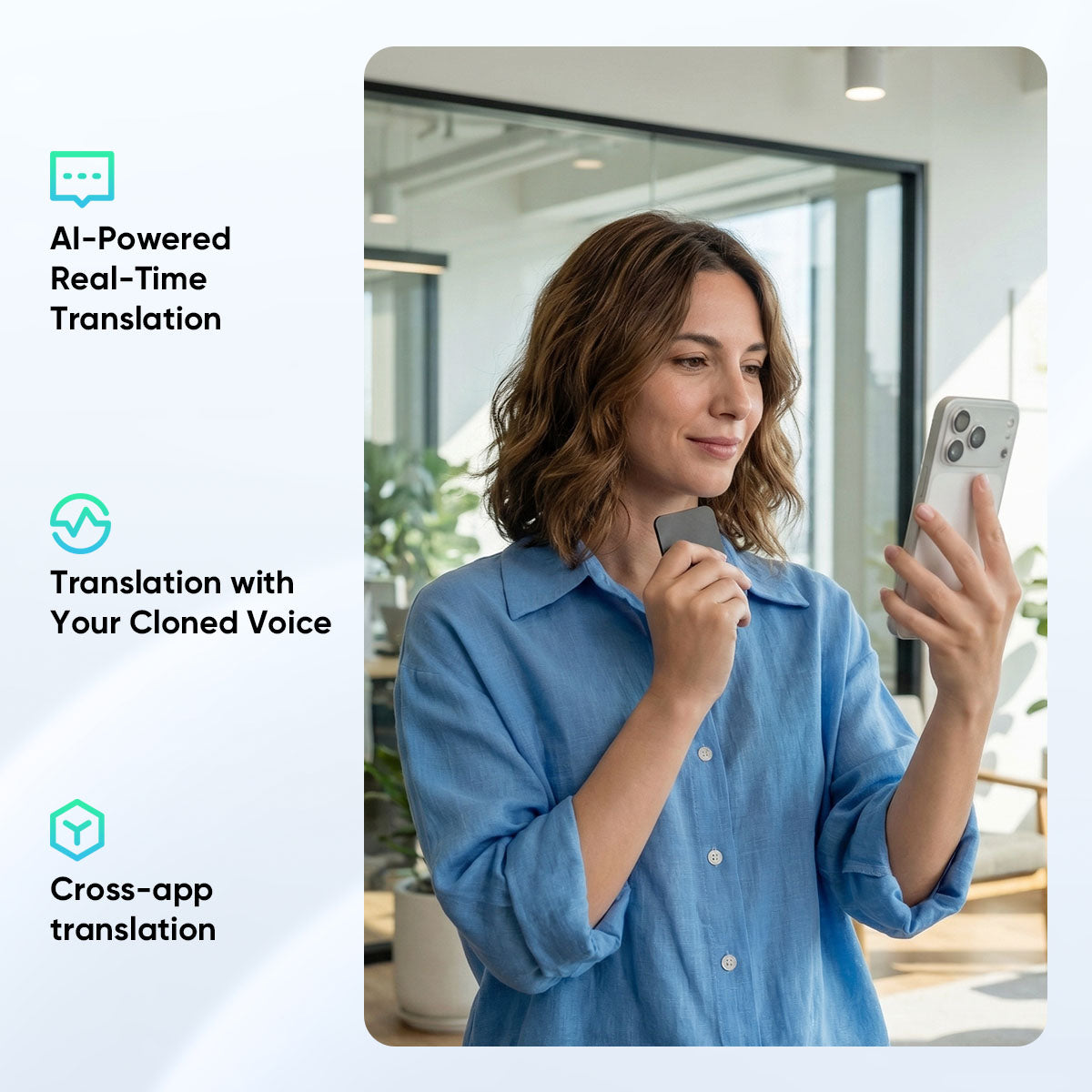 InnAIO TransNote real-time translation and cloned voice feature graphic