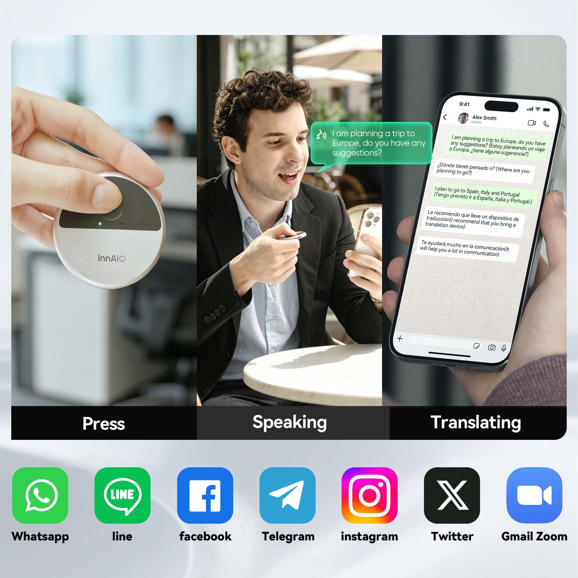 InnAIO T10 AI Voice Cloning Translator | Real-Time Translation