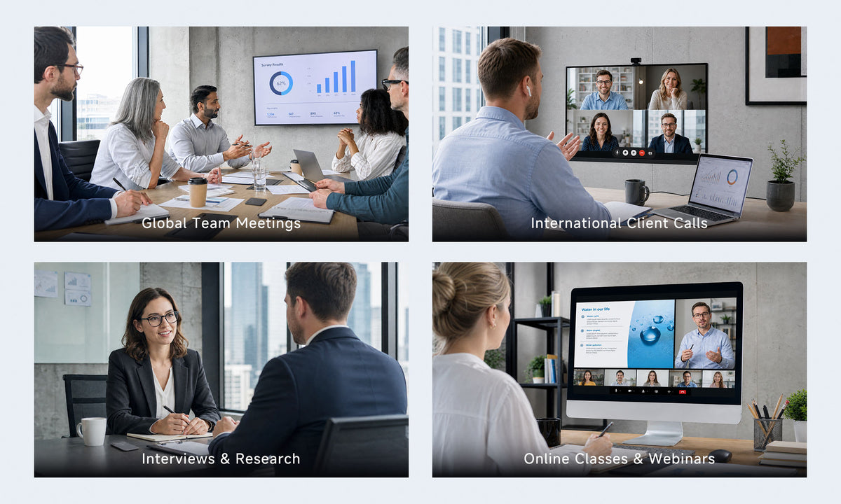 InnAIO translation for in-person meetings, video calls, interviews, and webinars