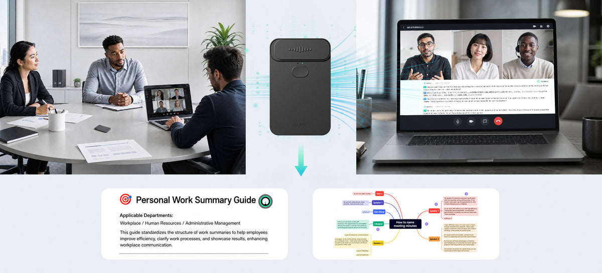 Multilingual team meeting with real-time translation, transcription, and AI notes